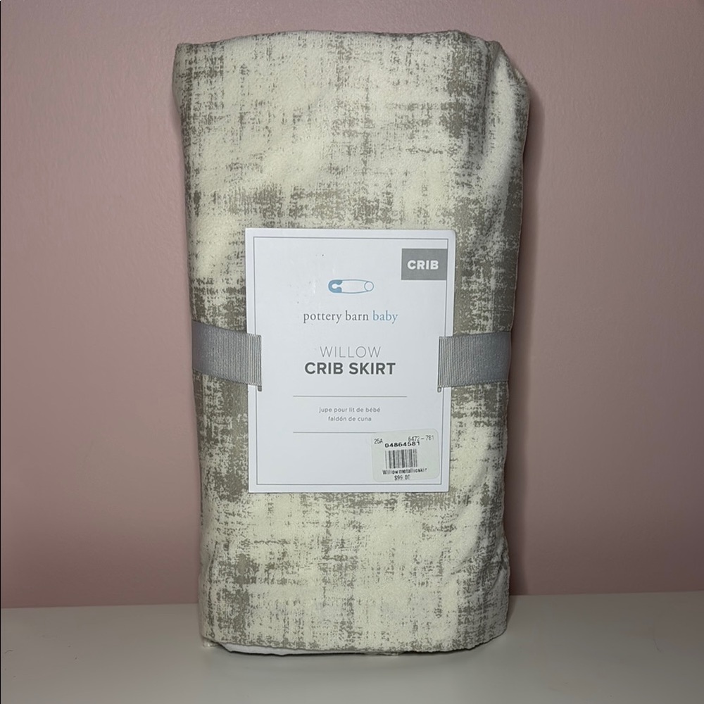 NWT Pottery Barn Baby Kids Willow Metallic Crib Skirt Gray Cream Baby Crib Skirt